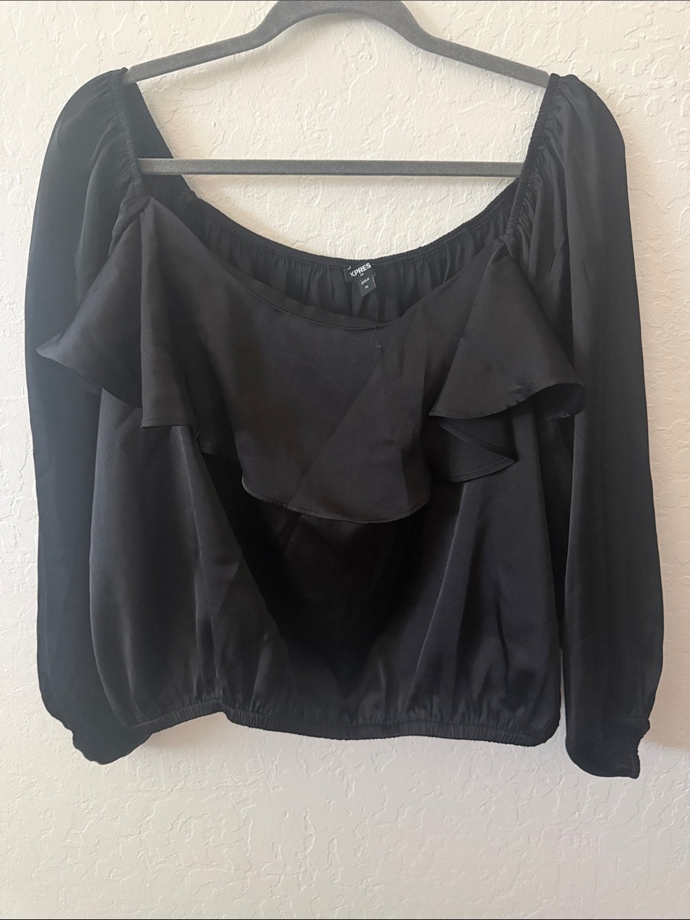 Express Black Ruffle Scoop-Neck Blouse - Women
